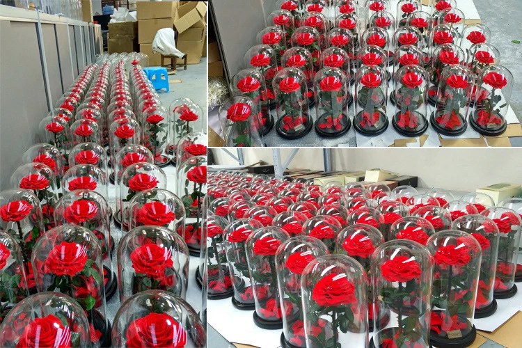 Artificial Flower Factory Wholesale Custom Large Christmas Decorations Clear Glass Dome with Wood Base